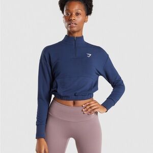 Gymshark Pippa 1/4 Zip‎ Cropped Pullover Navy Blue | Women’s XS
